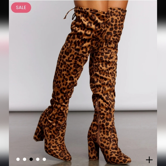 Olivia Ferguson Above The Knee Heeled Boot Leopard Print Sz 7.5 - Picture 1 of 13
